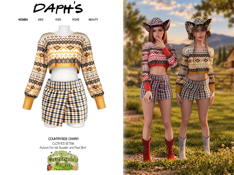 Sims 4 fall clothing CC DAPHS - Clothes SET561 - Autumn Plaid Skirt C1855 - TSR by Daph's