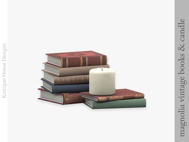 Sims 4 lighting fixture CC Magnolia Vintage Books and Candle by kerriganhouse