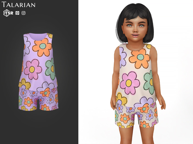 Sims 4 spring clothing CC Blake Outfit With Floral Top And Shorts by talarian