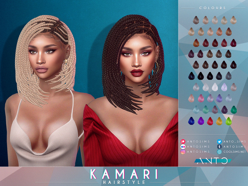Sims 4 braided and loc hair CC Kamari Hairstyle by Anto