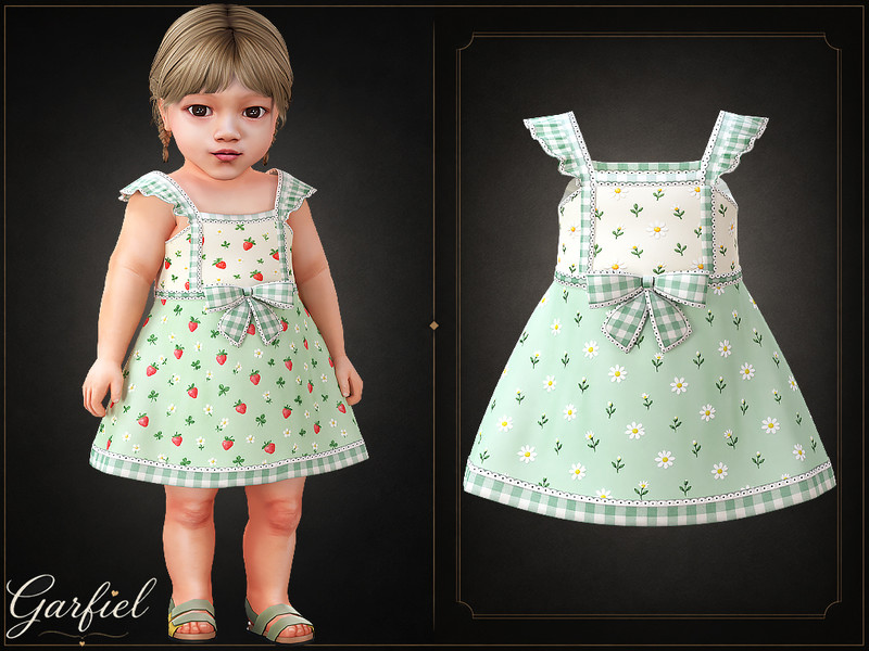 Sims 4 lace bow and ruffle fashion CC Infant - Charming gingham dress with bow and flutter sleeves by Garfiel
