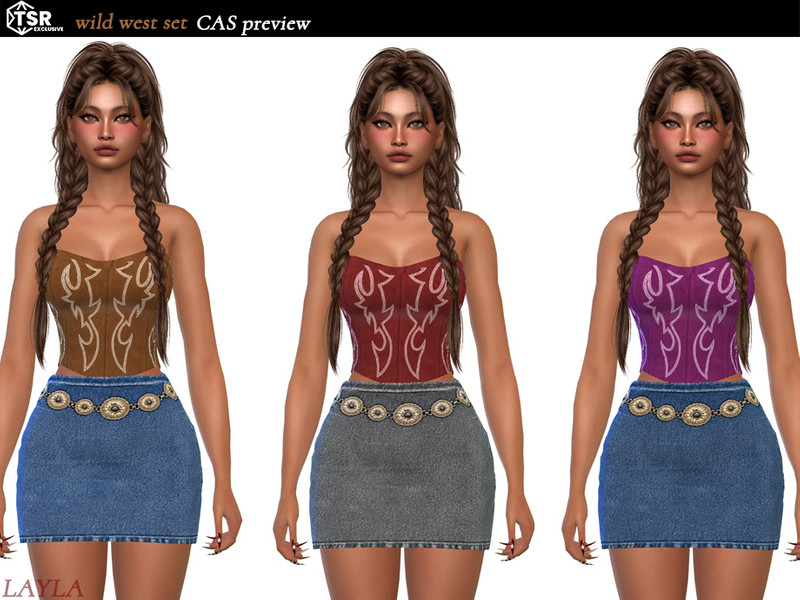 Sims 4 streetwear fashion CC Wild West Set-Denim Mini Skirt by Layla