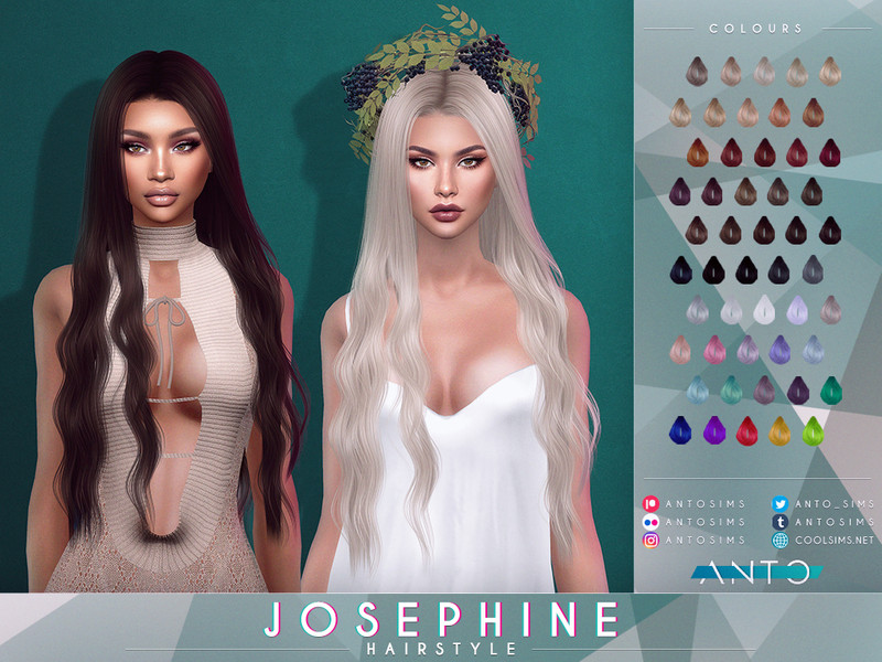 Sims 4 wavy hair CC Josephine Hairstyle by Anto