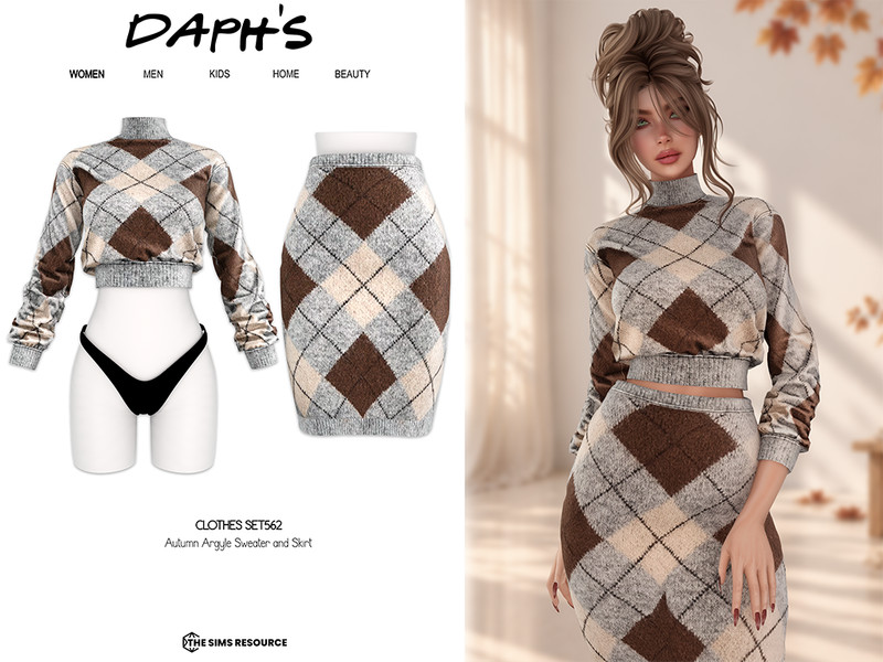 Sims 4 fall clothing CC DAPHS - Clothes SET562 - Autumn Argyle Skirt C1857 - TSR by Daph's