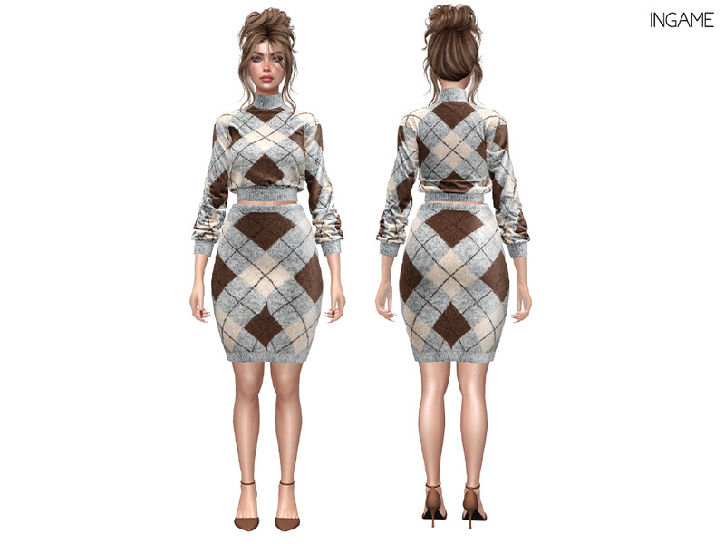 Sims 4 fall clothing CC DAPHS - Clothes SET562 - Autumn Argyle Sweater C1856 - TSR by Daph's