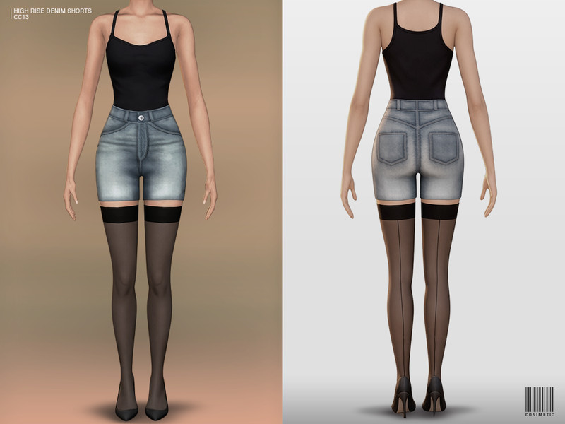 Sims 4 streetwear fashion CC High Rise Denim Shorts by cosimetic