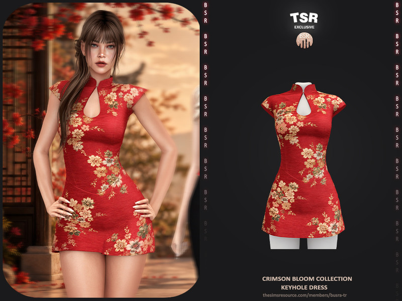 Sims 4 dress CC Crimson Bloom Collection - 1 Keyhole Dress by busra-tr