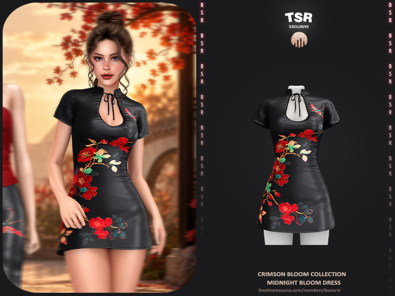 Sims 4 dress CC Crimson Bloom Collection - 2 Midnight Bloom Dress by busra-tr