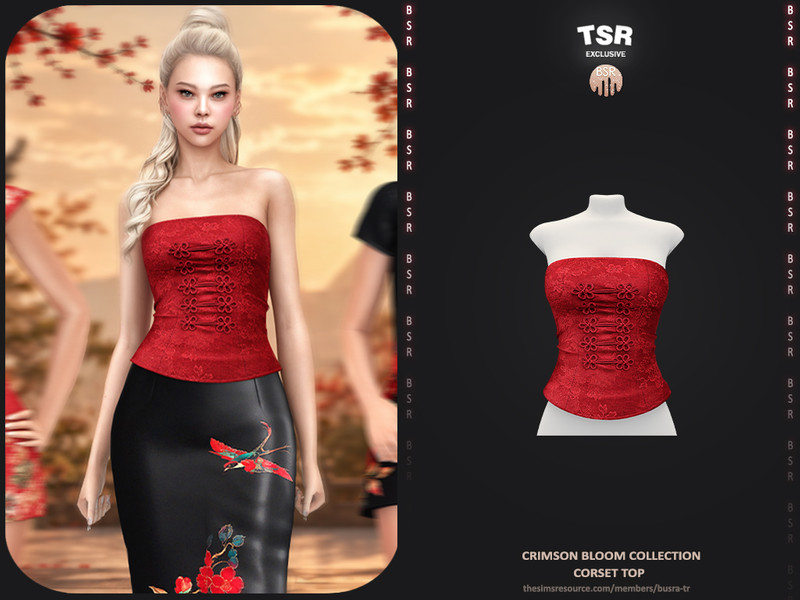 Sims 4 belt and belted fashion CC Crimson Bloom Collection - 3 Corset Top by busra-tr