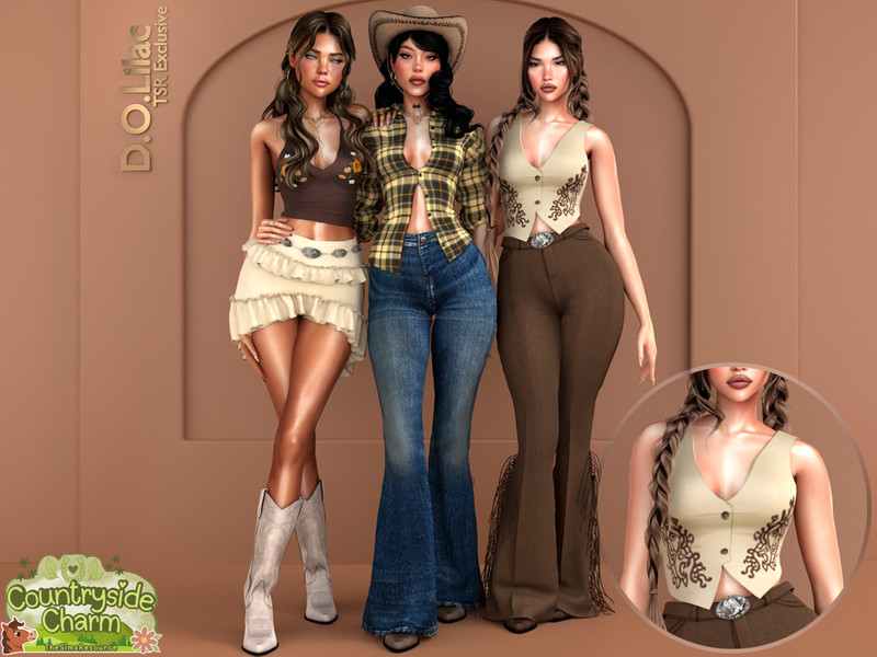 Sims 4 contemporary women’s clothing custom content CC Wildwood Charm Set -Top 2- by DOLilac