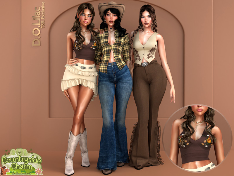 Sims 4 women’s top CC Wildwood Charm Set -Top 3- by DOLilac