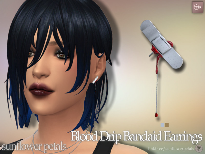 Sims 4 men’s accessory CC Blood Drip Bandaid Earrings by SunflowerPetalsCC