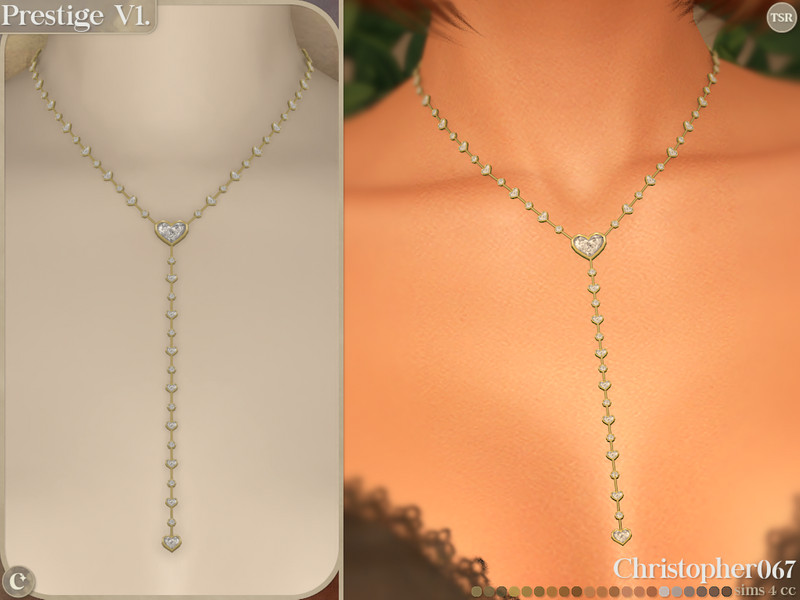 Sims 4 necklace CC Prestige Necklace V1 - Heart Shaped Diamond Studded Lariat Necklace by christopher0672
