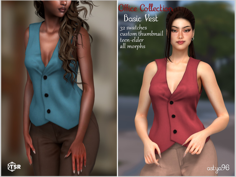 Sims 4 women’s top CC Office Collection Basic Vest by astya96cc