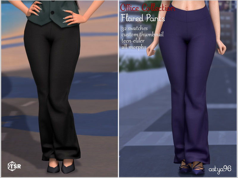 Sims 4 contemporary women’s clothing custom content CC Office Collection Flared Pants by astya96cc
