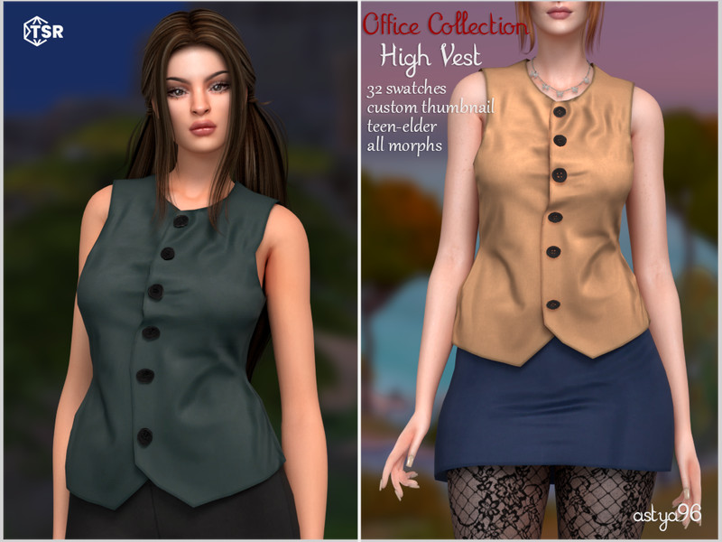 Sims 4 women’s top CC Office Collection High Vest by astya96cc