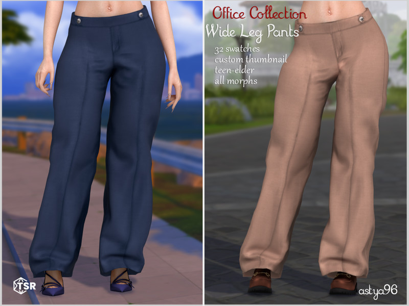 Sims 4 contemporary women’s clothing custom content CC Office Collection Pants Wide Leg by astya96cc