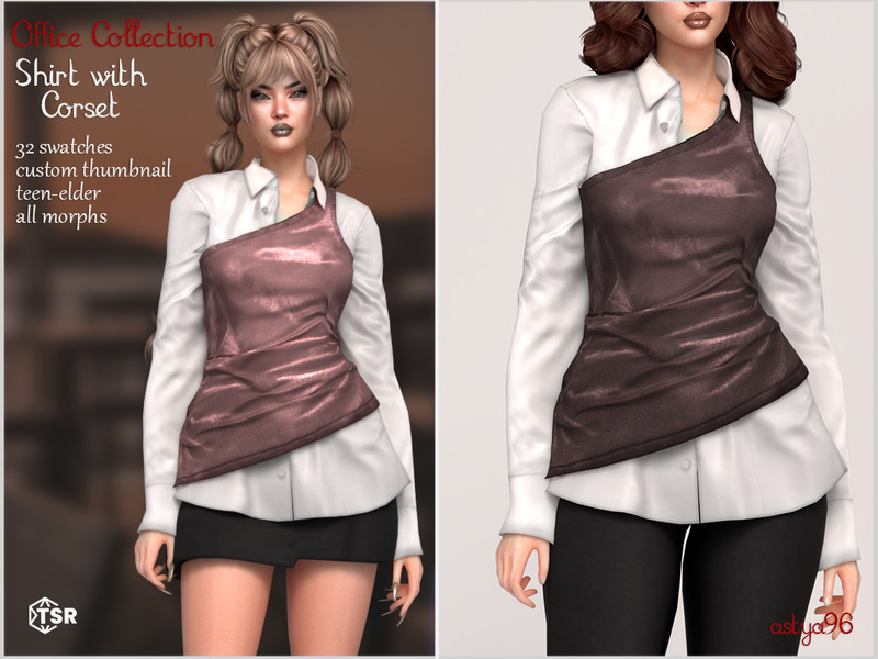Sims 4 belt and belted fashion CC Office Collection Shirt with Corset by astya96cc