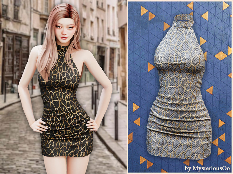 Sims 4 dress CC Mosaic halter mini dress by MysteriousOo
