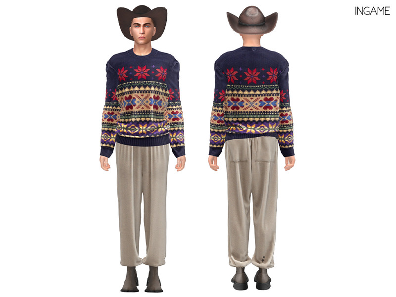 Sims 4 men’s clothing CC DAPHS - Clothes SET563 - Winter Fair Isle Sweater C1858 - TSR by Daph's