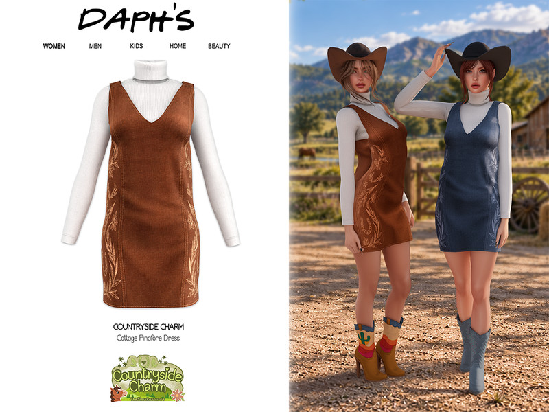Sims 4 dress CC Countryside Charm - Cottage Pinafore Dress by Daph's