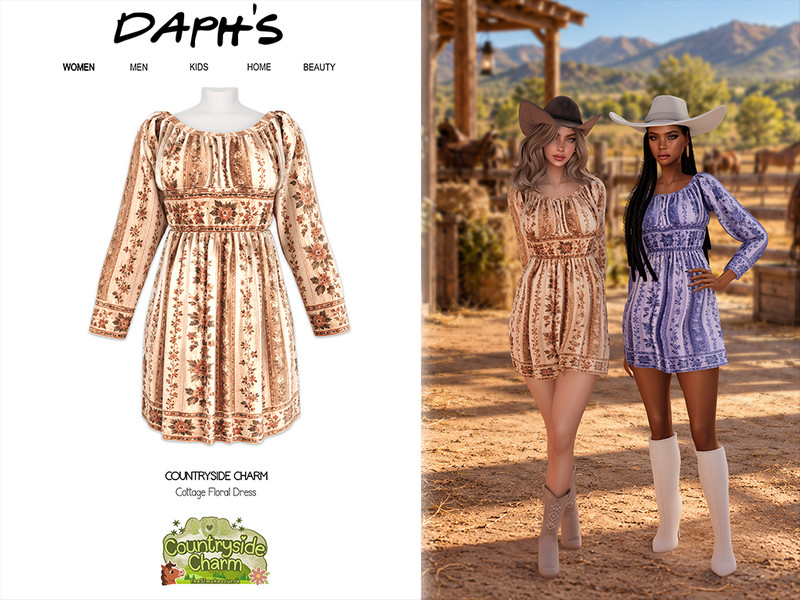 Sims 4 dress CC Countryside Charm - Cottage Floral Dress by Daph's