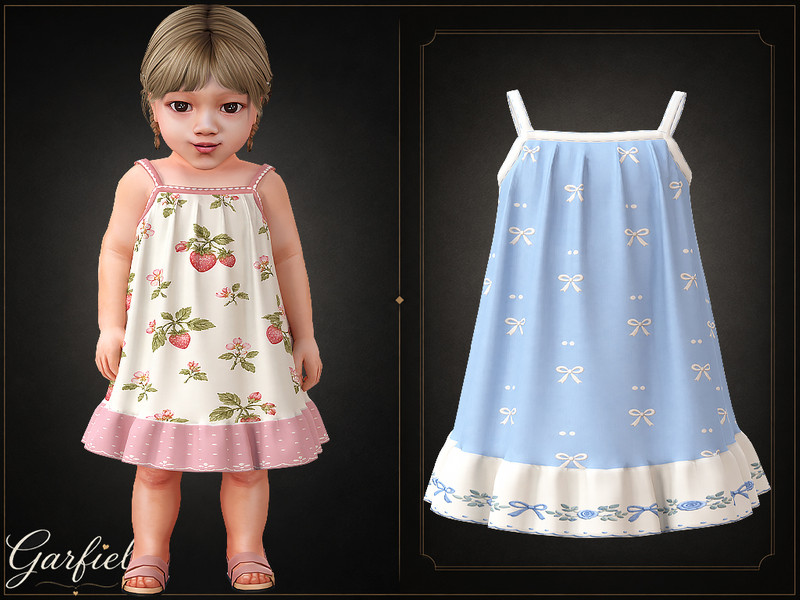 Sims 4 lace bow and ruffle fashion CC Infant - Airy sundress with thin straps and contrast frill hem by Garfiel