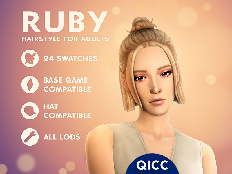 Sims 4 Maxis Match hair CC Ruby Hair by qicc