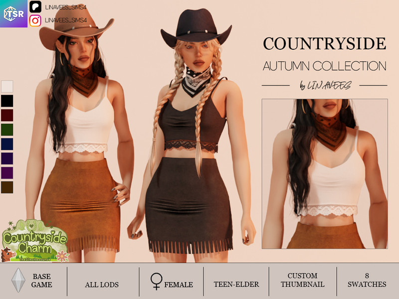 Sims 4 farm and ranch clothing CC COUNTRYSIDE CHARM - TOP WITH LACE by linavees