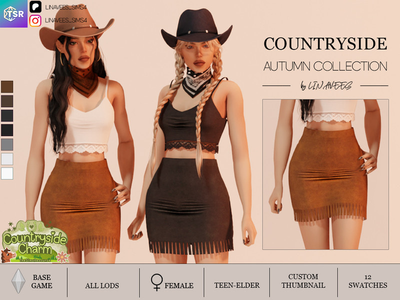 Sims 4 farm and ranch clothing CC COUNTRYSIDE CHARM - MINI SKIRT by linavees