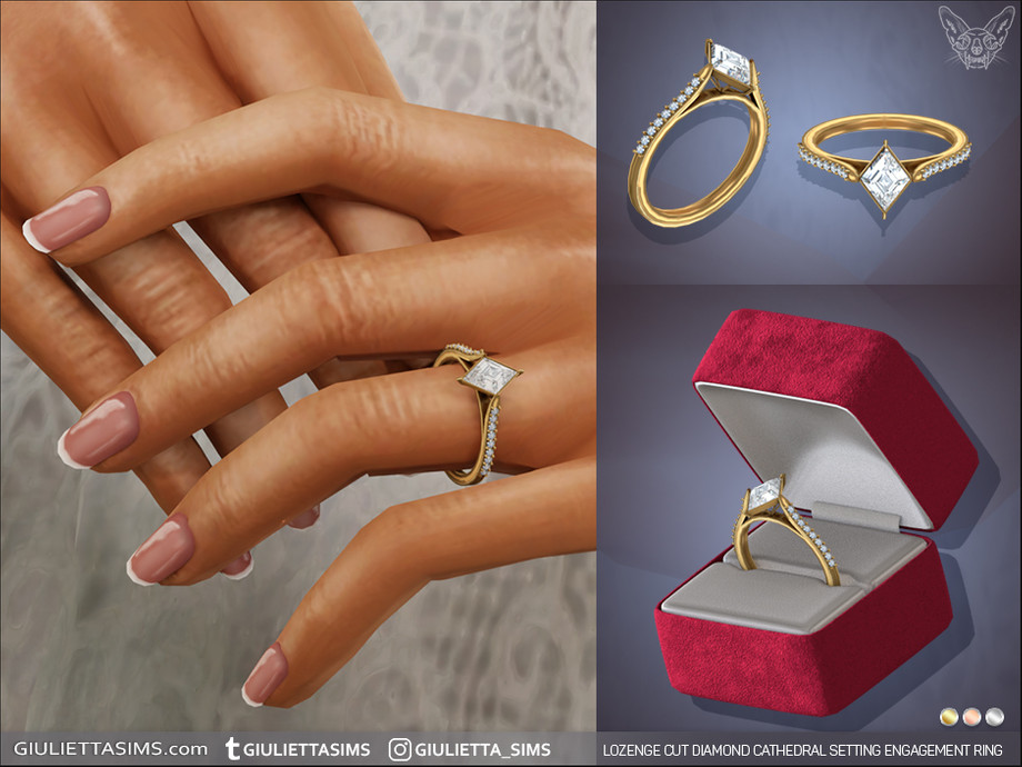 The Sims Resource | Lozenge Cut Diamond Cathedral Pave Setting Wedding ...