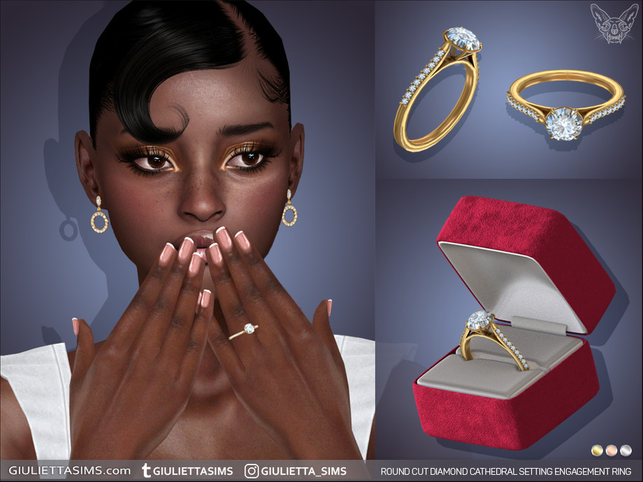 The Sims Resource | Round Cut Diamond Cathedral Pave Setting Engagement ...