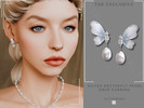 Sims 4 — Silver Butterfly Pearl Drop Earring by Glitterberryfly — A silver butterfly earring with drop pearl