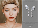 Sims 4 — Silver Butterfly Pearl Dangle Earring by Glitterberryfly — A dangle pearl earring with butterfly pendant set in