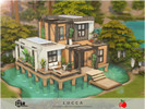 Sims 4 — Lucca - no cc by melapples — a modern and compact home on a small lake. 1st floor: dining room, kitchen,