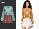 Sims 4 — Belen Outfit With Floral Sweater And Ruffle Skirt by talarian — Cozy two-piece outfit with floral V-neck sweater