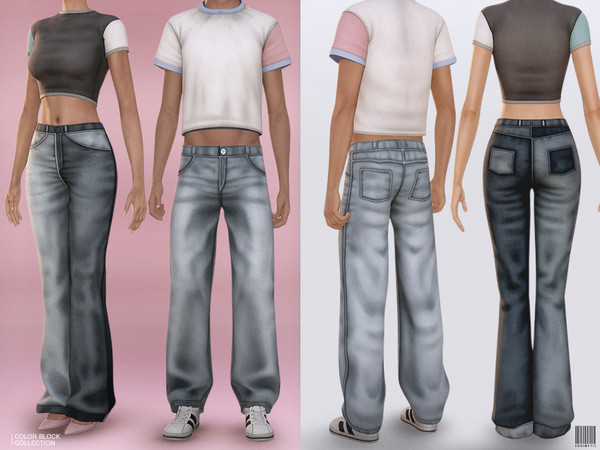 Sims 4 — SET - Color Block Collection by cosimetic — This mini collection features two crop tops with pastel