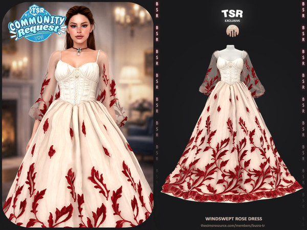Sims 4 — Windswept Rose Dress - BD1664 by busra-tr — - 10 Swatches