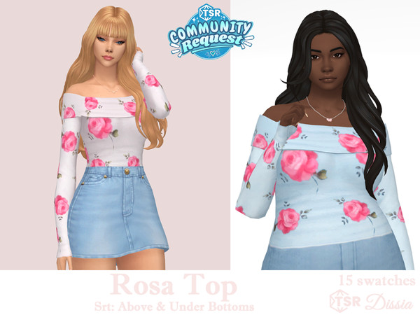Sims 4 — Rosa Top - Above Bottoms by Dissia — Bare shoulders long sleeves roses pattern top