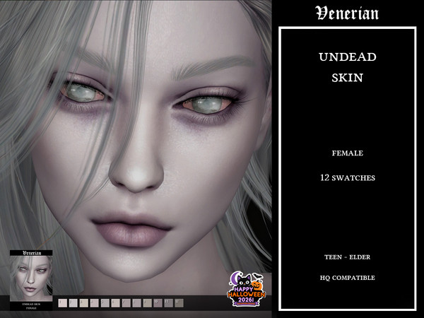 Sims 4 — Undead Skin by Venerian - Female by Venerian — The preview sim is not wearing any additional skin details or