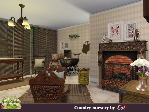Sims 4 — Country Nursery by evi — This country baby nursery is furnished and decorated with old age precious objects.