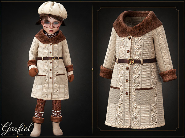 Sims 4 — Toddler - Cozy belted knit coat with faux fur trim by Garfiel — A stylish toddler coat featuring a textured