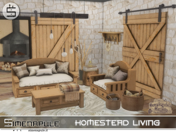 Sims 4 — Homestead Living by Simenapule — Homestead Living is a cozy countryside-inspired set featuring rustic wood