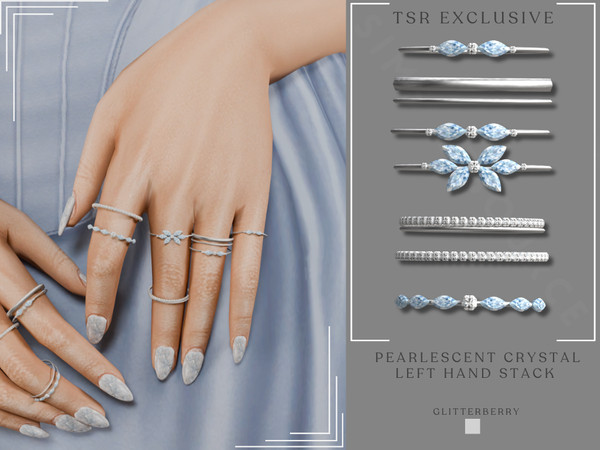 Sims 4 — Pearlescent Crystal Ring Stack Left Hand by Glitterberryfly — A left hand set of rings for the index, middle and