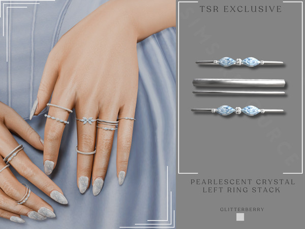 Sims 4 — Pearlescent Crystal Ring Finger Left Ring Stack by Glitterberryfly — A left hand set of rings for the index,