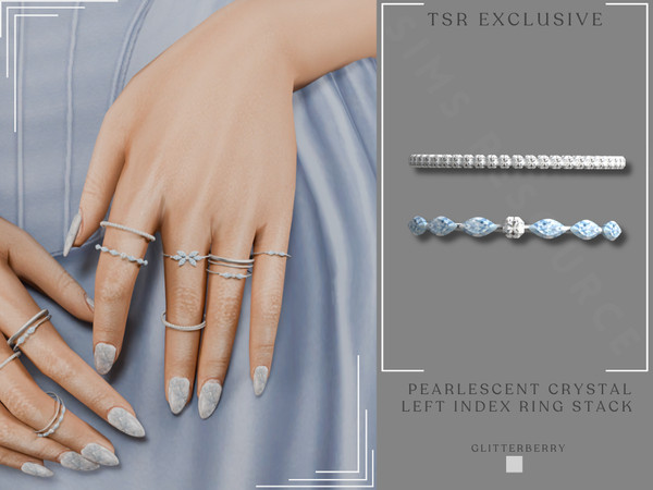 Sims 4 — Pearlescent Crystal Ring Finger Left Index RingStack by Glitterberryfly — A left hand set of rings for the