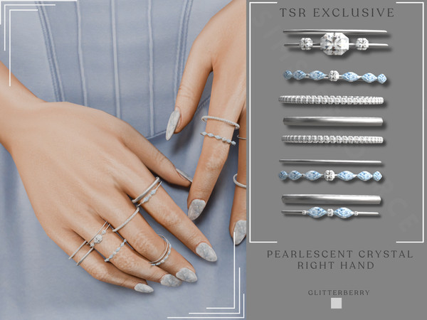 Sims 4 — Pearlescent Crystal Ring Stack Right Hand by Glitterberryfly — A right handed ring stack set in silver with blue