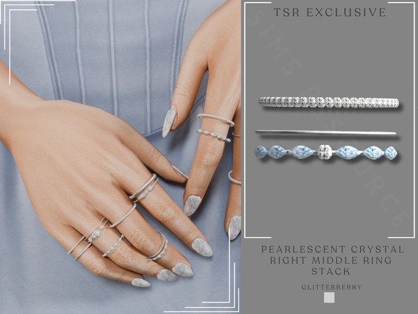 Sims 4 — Pearlescent Crystal Ring Finger Right Middle Ring Stack by Glitterberryfly — A right handed ring stack set in