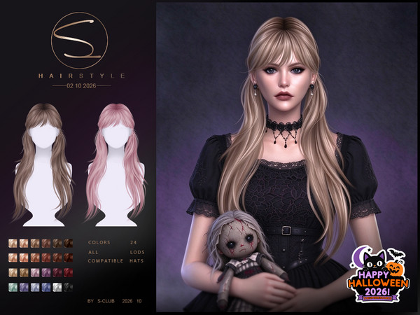Sims 4 — S-CLUB double Ponytail hair  Happy  Halloween by S-Club — S-CLUB double Ponytail hair 021026 thank you