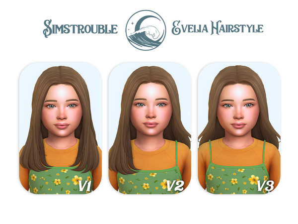 Sims 4 — Evelia V3 - Child Version by simstrouble — A sleek, medium-lenght hair featuring a middle part, soft